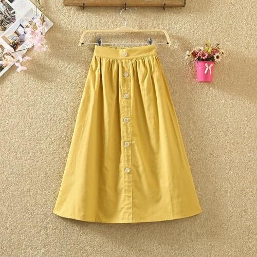 Korean Women Clothes 2019 New Summer Solid Vintage High Waisted Skirt Female Single Breasted Wild Joker Slim A-line Long Skirts