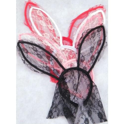 Halloween Costume Party Rabbit Bunny Ears Headband With Lace Eye Mask Black/Red Fancy Dress Masquerade Decor Christmas