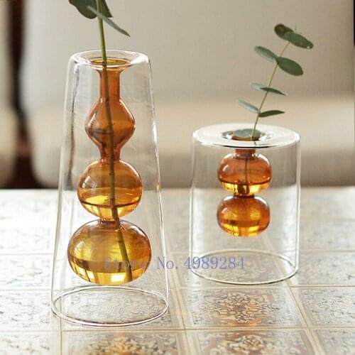 Creative glass vase Hollow color Transparent Flower vase Flower arrangement modern Home Decorative ornaments wedding vase