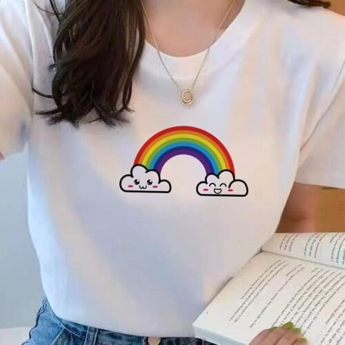 2021 Summer Women T-shirt Beautiful Rainbow Printed Tshirts Casual Tops Tee Vintage Girl Ullzang Mujer_T-Shirt