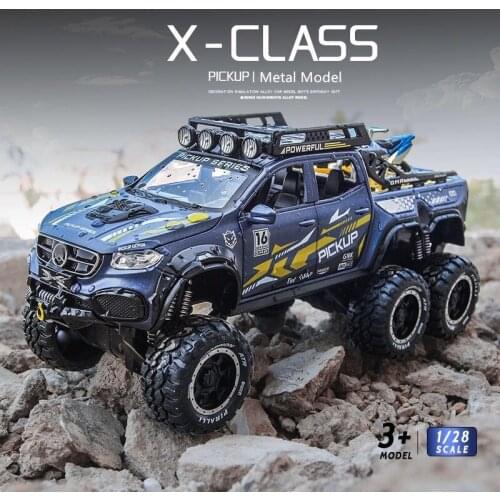 1/28 X-Class Exy 6*6 Big Tyre Pickup Alloy Car Model Diecast Metal Simulation Toy Modified Off-road Vehicles Car Model Kids Gift