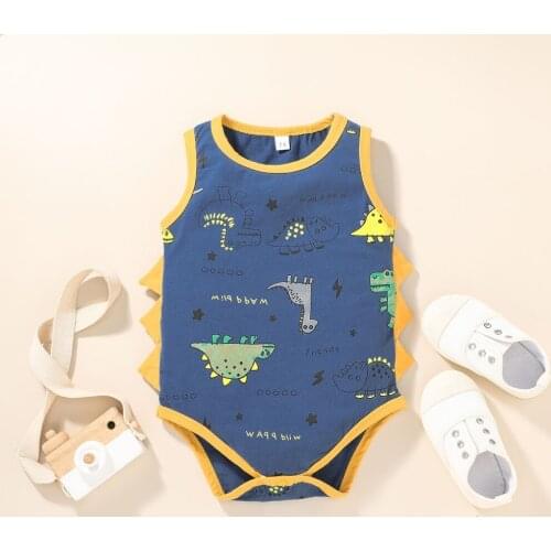 0-18M Baby Summer Newborn Boys Infant Clothes Sleeveless Cartoon Dinosaur Print Romper Kids One Piece Jumpsuit