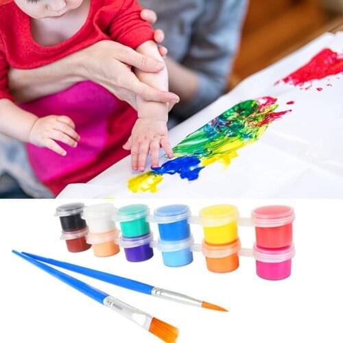 12 Colors/Set Mini Finger Painting Tool Kit Paint with 2 Brushes Toy Children Art Art blue Painting DIY Pigment Educational E5T7