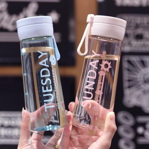 New Plastic Water Cup Female Portable Bottles Student Heat Resistant Graduated Letter Handle Sports Cup Waterbottle