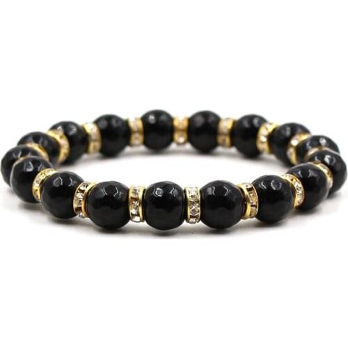 2019 New Style 10mm Brilliant Faceted Obsidian Beads Bracelet Bangle Women Men Classic Elastic Bracelet Fashion Jewelry Gift