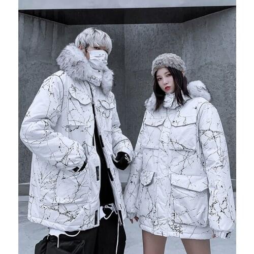 New Hip-hop Winter Coat Women Long Warm Big Fur Collar Parka Woman Winter Street Style Oversize Couple Hooded Down Cotton Jacket
