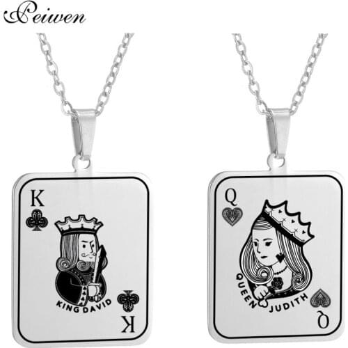 Personalized Lucky Ace Of Spades Necklace Poker Pendant for Men Stainless Steel King Queen Playing Cards Necklaces Custom Photo