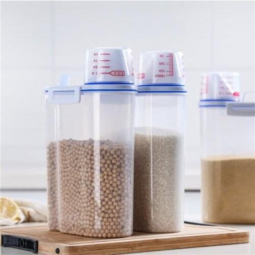 2KG Plastic Storage Container Cereals Rice Oatmeal Dog Cat Food Organizer Sealed WaterProof Moisture-proof Kitchen Tools