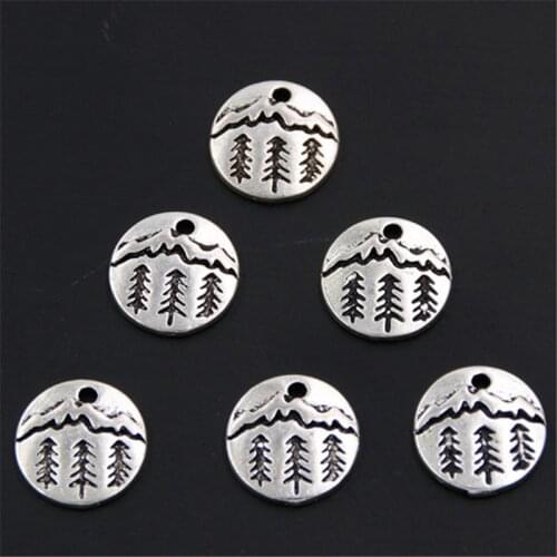 20pcs Pine Tree Charm Under The Mountain Charms Pendant Camping Jewelry Outdoor Gifts For Woman Man Unisex A309