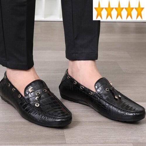 Casual Designer Crocodile Genuine Leather Men Fashion Brand Breathable Flat Sneakers Office Driving Shoes Loafers 2021