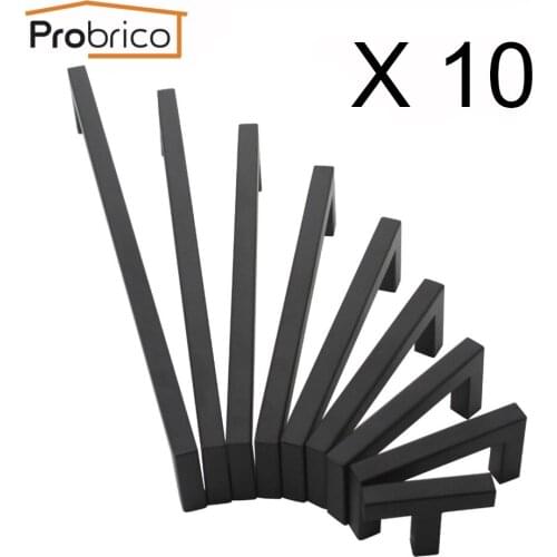 Probrico 10PCS Black Kitchen Cabinet Handles Stainless Steel Drawer Wardrobe Door Pulls Knobs Modern Furniture Handle Hardware