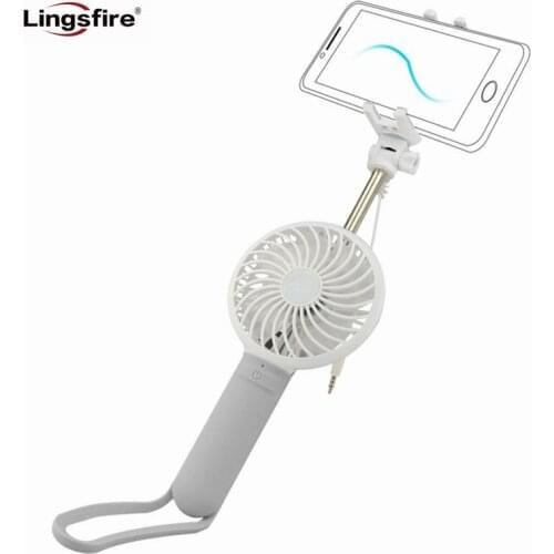 Outdoor Wired Selfie Stick with 3 Speeds Rechargeable Handheld Mini Fan CoolerPower Bank USB Fan Travel Self Portrait Monopod