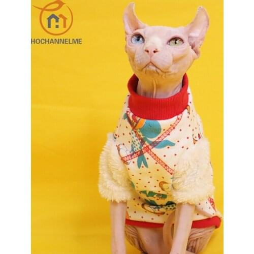 Sphinx Hairless Cat Clothes Pet Sweater For Winter Plush Warm Cashmere With Sleeve Devon KONIS