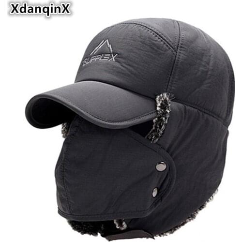 XdanqinX Mens Ear Protection Face Bomber Hats Thicker Plus Velvet Warm Woman Winter Hat Resist The Snow Male Bone Cap Ski Hat