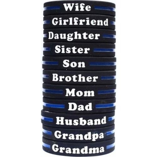 100pcs Mom Dad Son Sister brother Husband police blue thin line lives matter officer silicone wristband bracelet free shipping