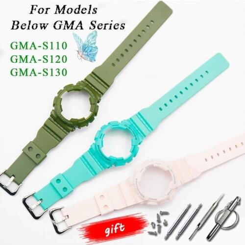 Silicone Strap and Case Watch Band+bezel for Casio G-SHOCK GMA-S110 GMA-S120 GMA-S130 Silicone Straps Bands Set +Screw+ Tool
