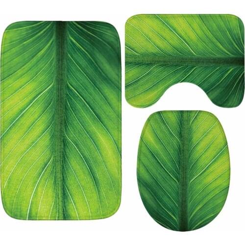 Modern Shower Anti Slip Toilet Mats Printed Leaves Pattern Bathroom Mat Set 3 pcs WC Carpet Water Absorbent Microfiber Rugs Set