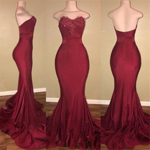 SuperKimJo Robes De Soirée Burgundy Cheap Formal Wear 2021 Mermaid Lace Applique Elegant Evening Dresses Vestido De Festa