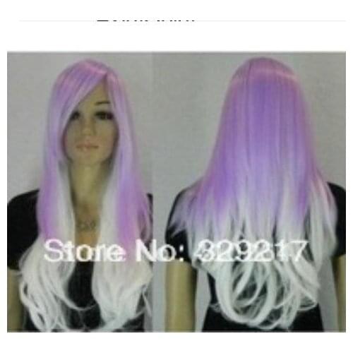 Zhaoxia++03542@Q8@* ++++>> white and purple long wavy wig wig+cap +net w1376