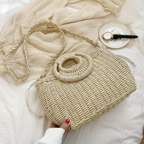 Female Rattan Handbags Bag Women Straw Bags for Women 2021 Summer Casual Woven Crossbody Shoulder Travel Handbag Beach Bag