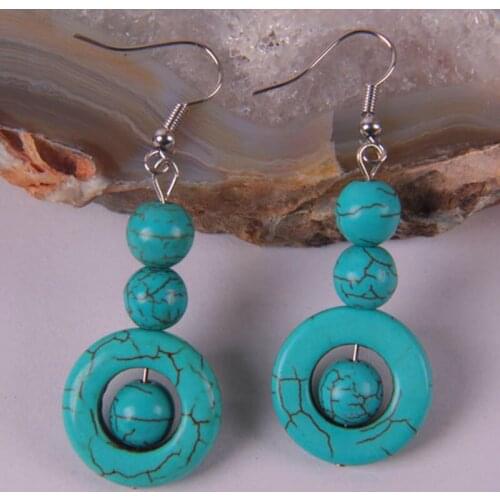 Green Howlite Beads Dangle Earrings Jewelry For Woman Gift T043