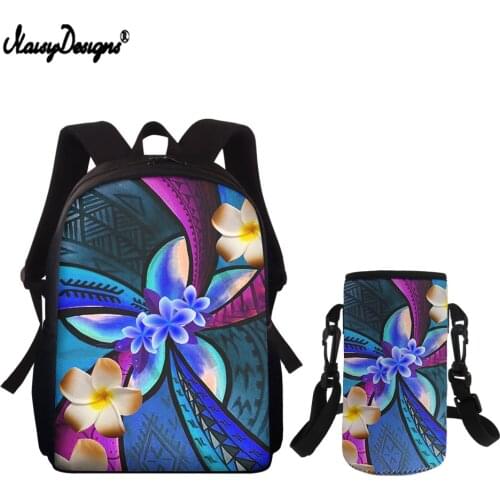 NOISYDESIGNS Fashion Flower Plumeria Printed 2Pcs/set Women School Bags and Water Cup Set Floral Backpack Girls Casual Schoolbag