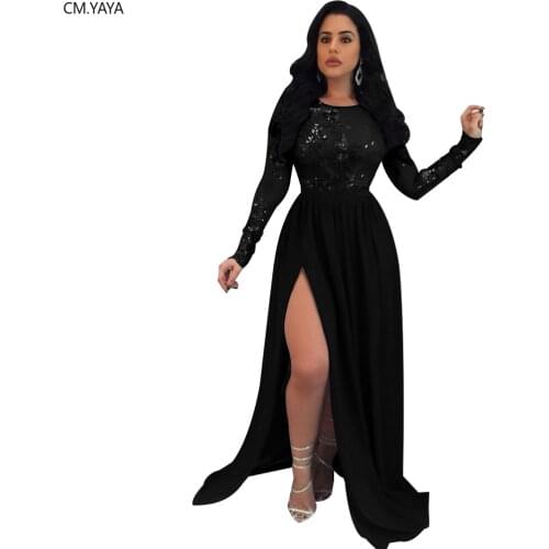 Women Winter Long Maxi Dress Sequined Lace Perspective Full Sleeve Dress Club Night Party Sexy Bandage Dresses Vestidos GL8873