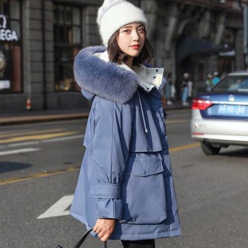 Winter thick warm Fluffy Duck down coats female was thin big fur coats real fox fur collar hooded Parkas with big pockets F2244