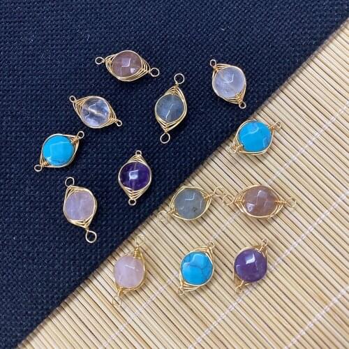 Natural Stone Turquoise Amethyst Labradorite, Two-hole Charm Pendant for IDY Jewelry Making, Necklace and Bracelet Size 11x20mm