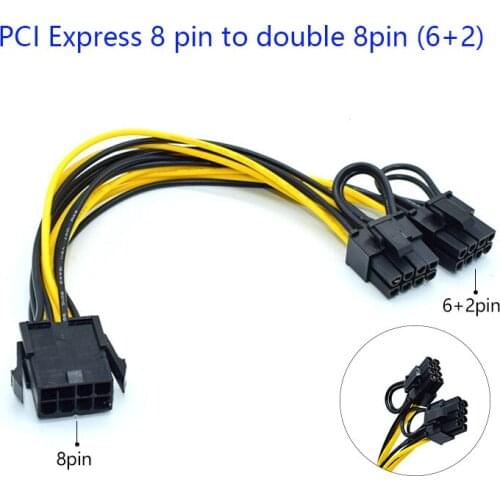 10Pcs 8 Pin PCI Express to Dual PCIE 8 (6+2) Pin Power Cable 20cm Motherboard Graphics Card PCI-E GPU Power Data Cable Splitter