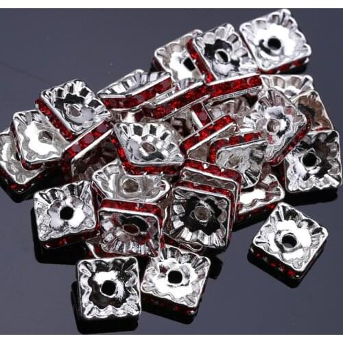 100pcs 10mm square Silver Plated Crystal Rhinestone Interval bead Rondelle Spacer Beads per bag for jewelery making
