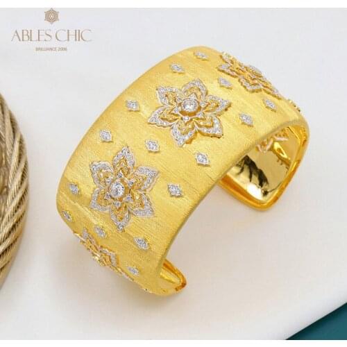 18K Gold Tone Sunburst CZ Blossoms Bangle Renaissance 925 Silver Silky Flowers Wedding Cuff Freedom Bridal Bracelet C11B2S25649