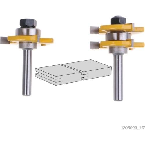 2pcs 8mm Shank Tongue Groove Joint Assembly Router Bit Set 3Teeth T Shape Tenon Carpentry Woodwork Cutter Tool