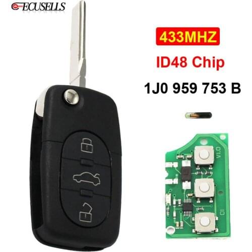 3 Button Remote Key 1J0 959 753 B 433MHZ ID48 Chip 1J0959753B For for Volkswagen/VW Bora Passat for Seat for Skoda HU66 Blade
