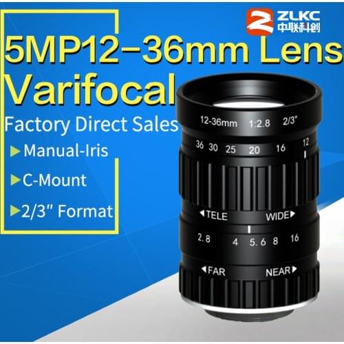 5.0Megapixel 12-36mm HD CCTV lens manual Iris Varifocal C mount lens for ip cameras lens Low distortion FA lens 2/3" Format