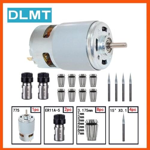 775 DC Motor DC 12V with Chuck spindle C16 ER11A 5mm spindle collet ER11 spring collet chuck 15° Extension Rod Carving Knife