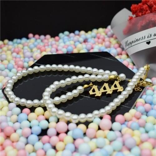 Angel Number Necklaces 111 222 333 444 555 666 777 888 999 Imitation Pearl Neckcklace Choker Stainless Steel Minimalist Jewelry
