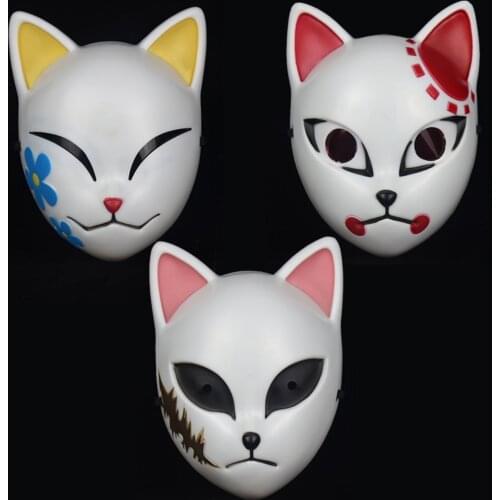 Anime Demon Slayer Kamado Tanjirou Sabito Makomo Plastic Cosplay Mask Headwear Hannya Tengu Masks Halloween Party Mask Props