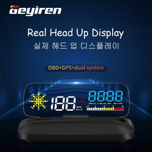 NEW C5 OBD2 HUD Mirror Car Head Up Display OBD2+GPS Digital Speed Projector Security Alarm Oil Temp Pressure Large scren 2021