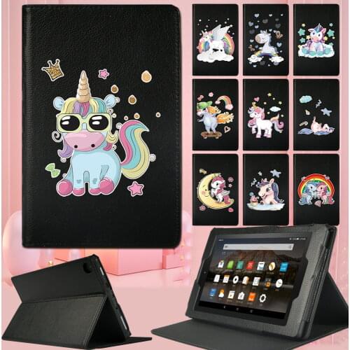 Tablet Cover Case for Amazon Fire 7/HD 10/HD 8 2015 2016 2017 2018 2019 Shockproof Unicorn Pattern Front Support Cover Case +pen