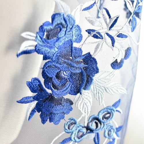 1yard 3D peony flower Embroidery Lace Fabric for wedding dress Embroidered floral applique fabrics for bridal tulle Lace tissu
