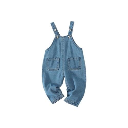 Breathable Toddlers Suspender Trousers, Summer Autumn Baby Girls Boys Solid Color Double Pocket Casual Overalls Denim Pants