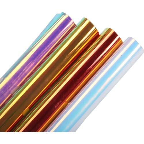 SUNICE Holographic Heat Transfer Vinyl 25cmX30cm 4 sheet Pack Iron On Gradual HTV Chrome Vinyl for Clothing and Fabric