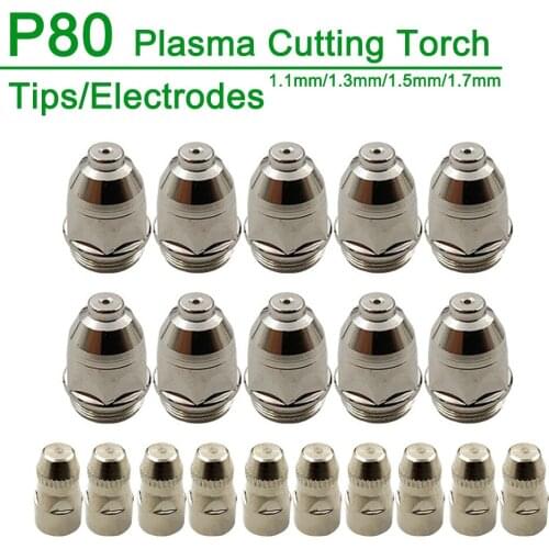 20pcs/Lot Premium P80 Plasma Cutting Torch Consumable Cutting 60A 80A 100A P80 CNC Plasma Torch Tip Electrode Nozzle