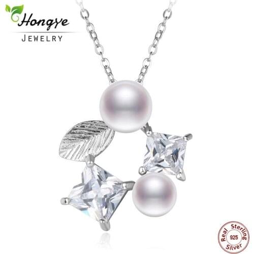 Hongye 6-7mm Size Nice Charm Real Freshwater Pearl Necklace Women Double Pearls Leaves Pendant 925 Silver Chain Accessories Gift