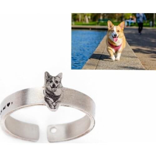 Custom Pet Rings Silver Jewelry Pet Photo Ring Lovers 925 Sterling Silver Open Rings for Women and Men Bague Femme Best Gifts