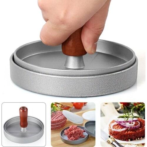 1pcs 12cm Wood Handle Round Burger Pressure Meat Cake Pressure Creative Multifunction Cookware Kitchen Dining Bar Meat Tools
