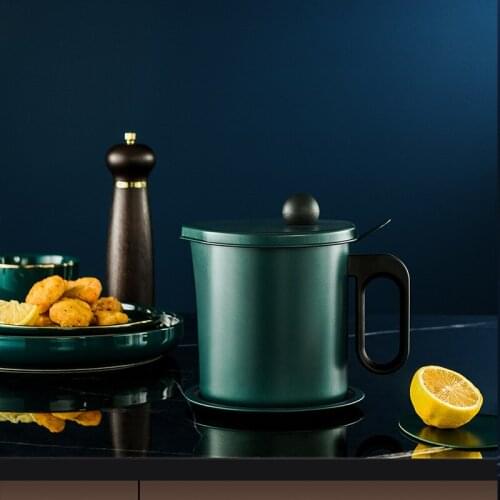 Kitchen Storage Oil Strainer Grease Pot 1.7L Aluminum Oil Storage Can Container With Fine Mesh Filter Dust Lid Oil Pot Strainer