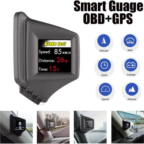 LAMJAD New HUD GADGET OBD2+GPS HUD On-board Computer A-pillar trim Install RPM Turbo Pressure Oil & Water Temp GPS Speedometer