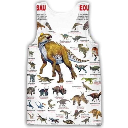 Fashion mens undershirt dinosaur 3D printing men and womens undershirt retro style summer street casual sleeveless undershirt